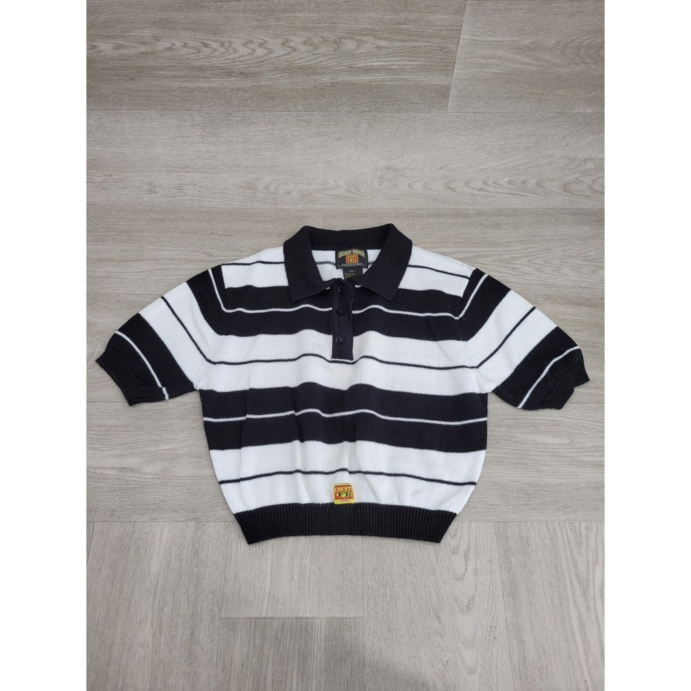 FB County Women's Crop Top Charlie Brown Button Shirt White Black Size L